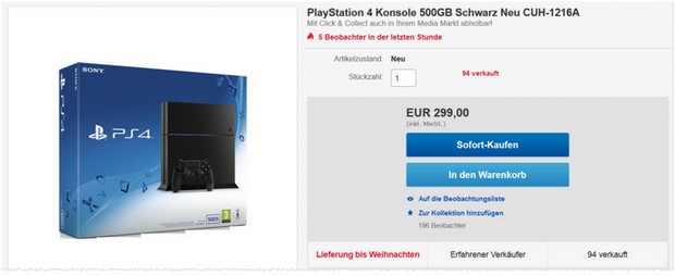 PlayStation 4 für 299 € bei Media Markt