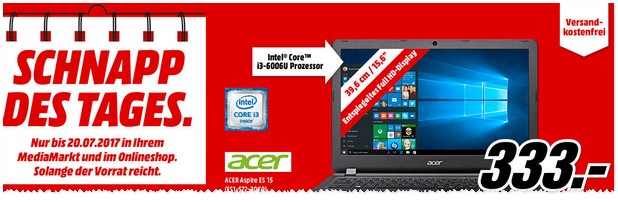 Media Markt Schnapp des Tages vom 20. Juli 2017: Acer Notebook